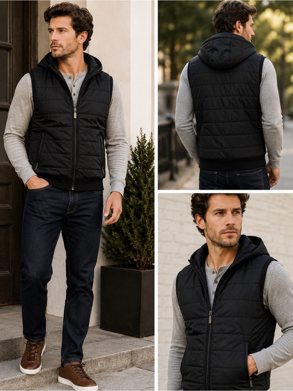 Murano Quilted Hooded Puffer Vest Full Zip Sleeveless Jacket Size Small EUC